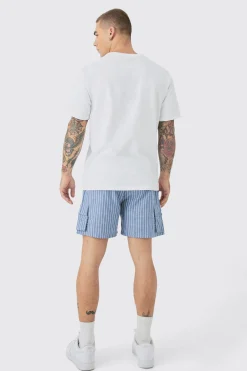 boohooMAN Elasticated Waist Pinstripe Linen Look Short In | UK| Shorts