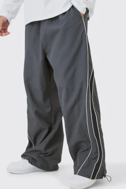 boohooMAN Elasticated Waist Piping Detail Parachute Pants | UK| Trousers