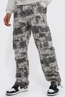 boohooMAN Elasticated Waist Printed Pocket Stacked Cargo Trousers | UK| Trousers|Cargos