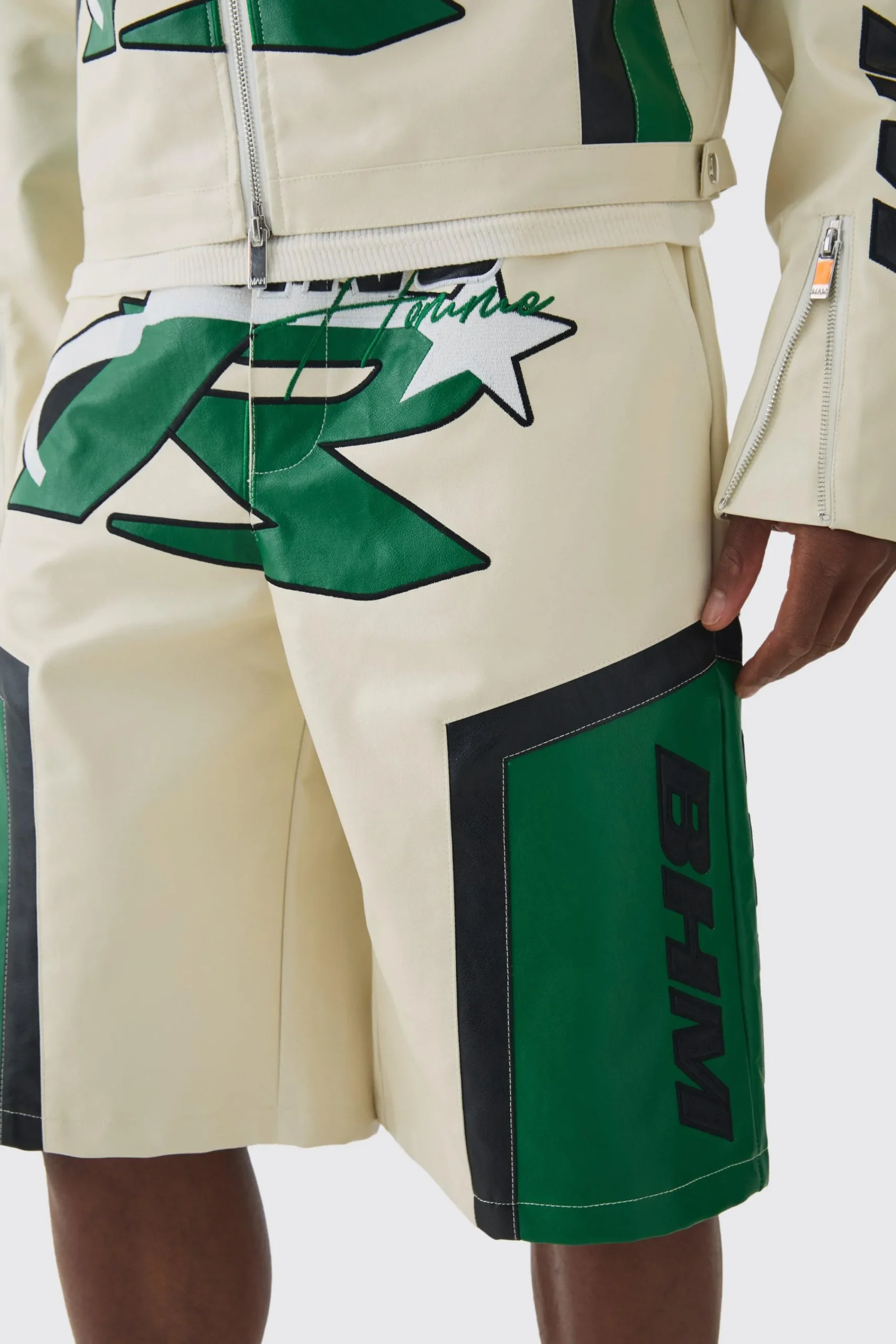 boohooMAN Elasticated Waist Pu Moto Jorts In | UK| Shorts