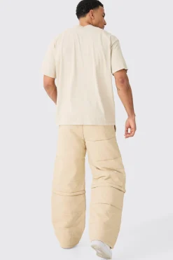 boohooMAN Elasticated Waist Quilted Zip Off Wide Leg Trousers | UK| Trousers