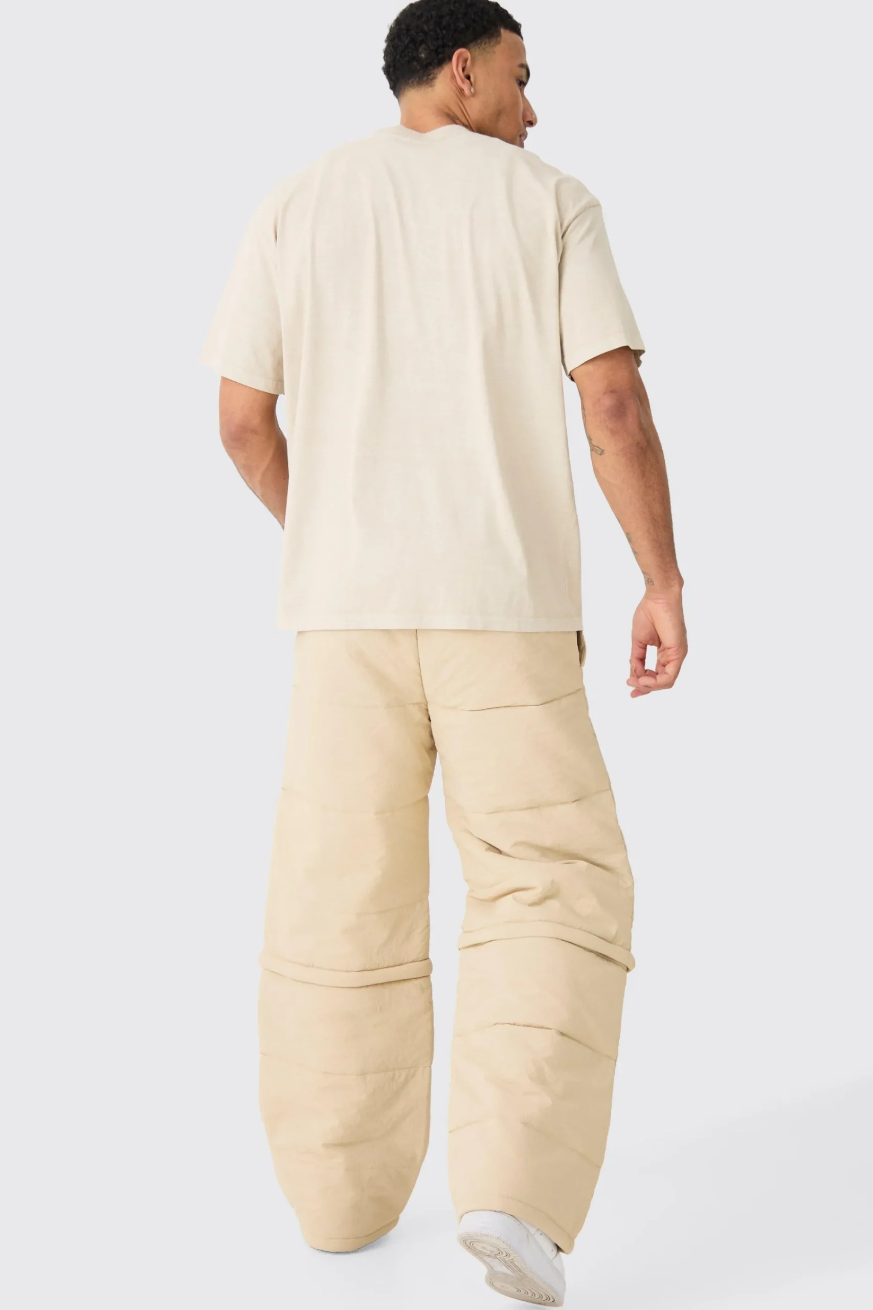 boohooMAN Elasticated Waist Quilted Zip Off Wide Leg Trousers | UK| Trousers