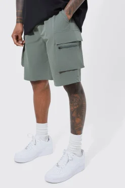 boohooMAN Elasticated Waist Relaxed Technical Stretch Cargo Short | UK| Shorts