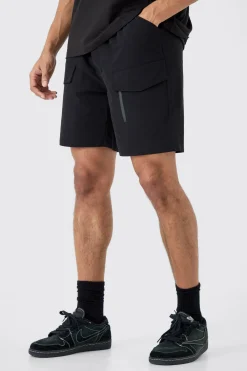 boohooMAN Elasticated Waist Relaxed Technical Stretch Cargo With Zip | UK| Shorts