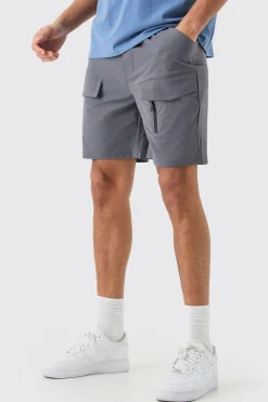 boohooMAN Elasticated Waist Relaxed Technical Stretch Cargo With Zip | UK| Shorts