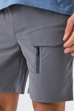 boohooMAN Elasticated Waist Relaxed Technical Stretch Cargo With Zip | UK| Shorts