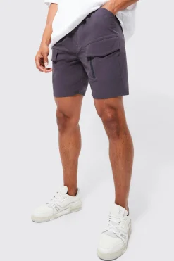 boohooMAN Elasticated Waist Relaxed Technical Stretch Cargo With Zip | UK| Shorts