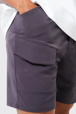 boohooMAN Elasticated Waist Relaxed Technical Stretch Cargo With Zip | UK| Shorts