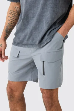 boohooMAN Elasticated Waist Relaxed Technical Stretch Cargo With Zip | UK| Shorts