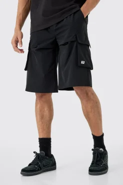 boohooMAN Elasticated Waist Relaxed Technical Stretch Short With Branding | UK| Shorts