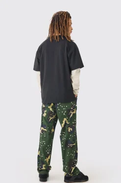 boohooMAN Elasticated Waist Relaxed Fit Belted Twill Camo Trouser | UK| Trousers