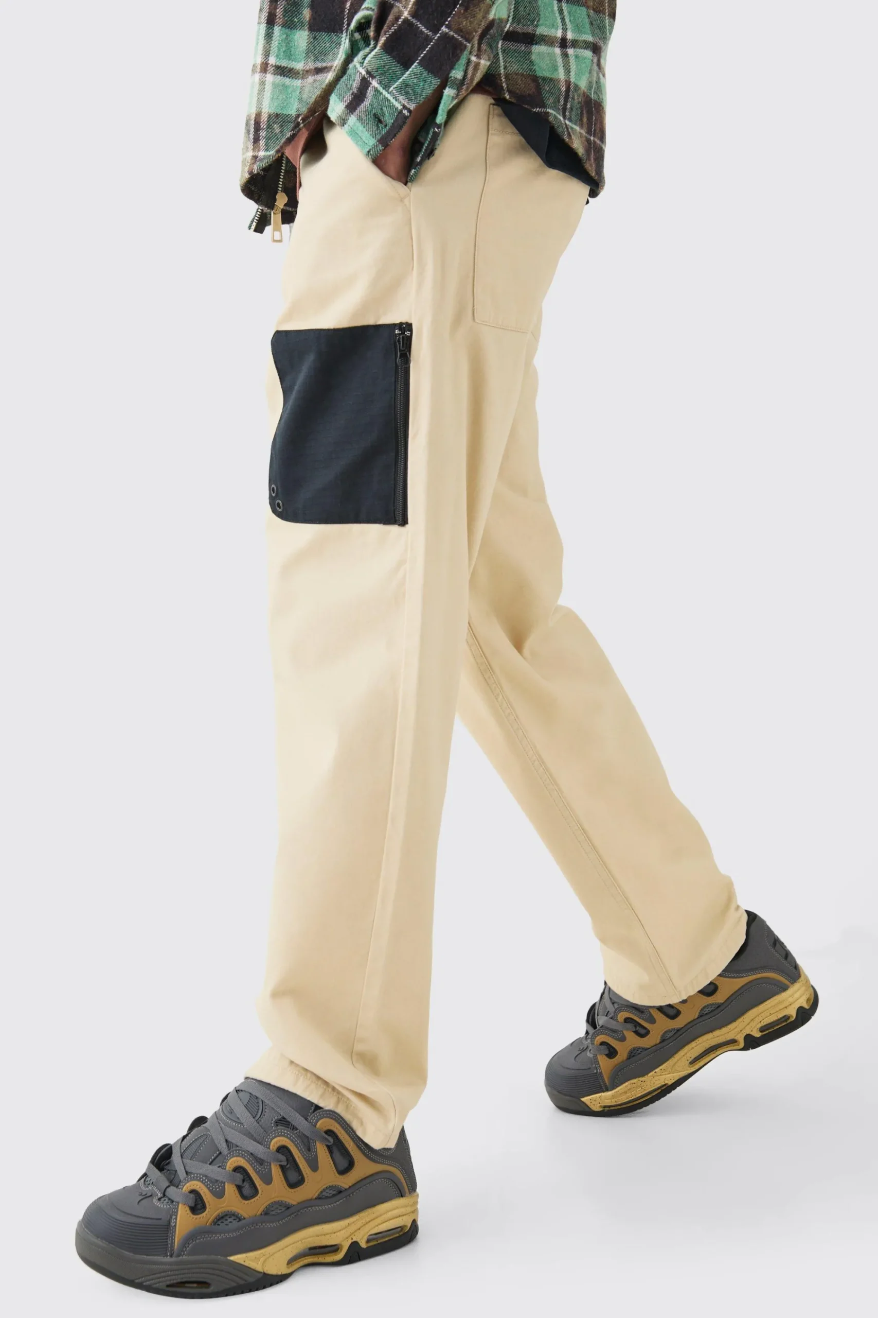 boohooMAN Elasticated Waist Relaxed Fit Belted Peached Twill Trouser | UK| Trousers