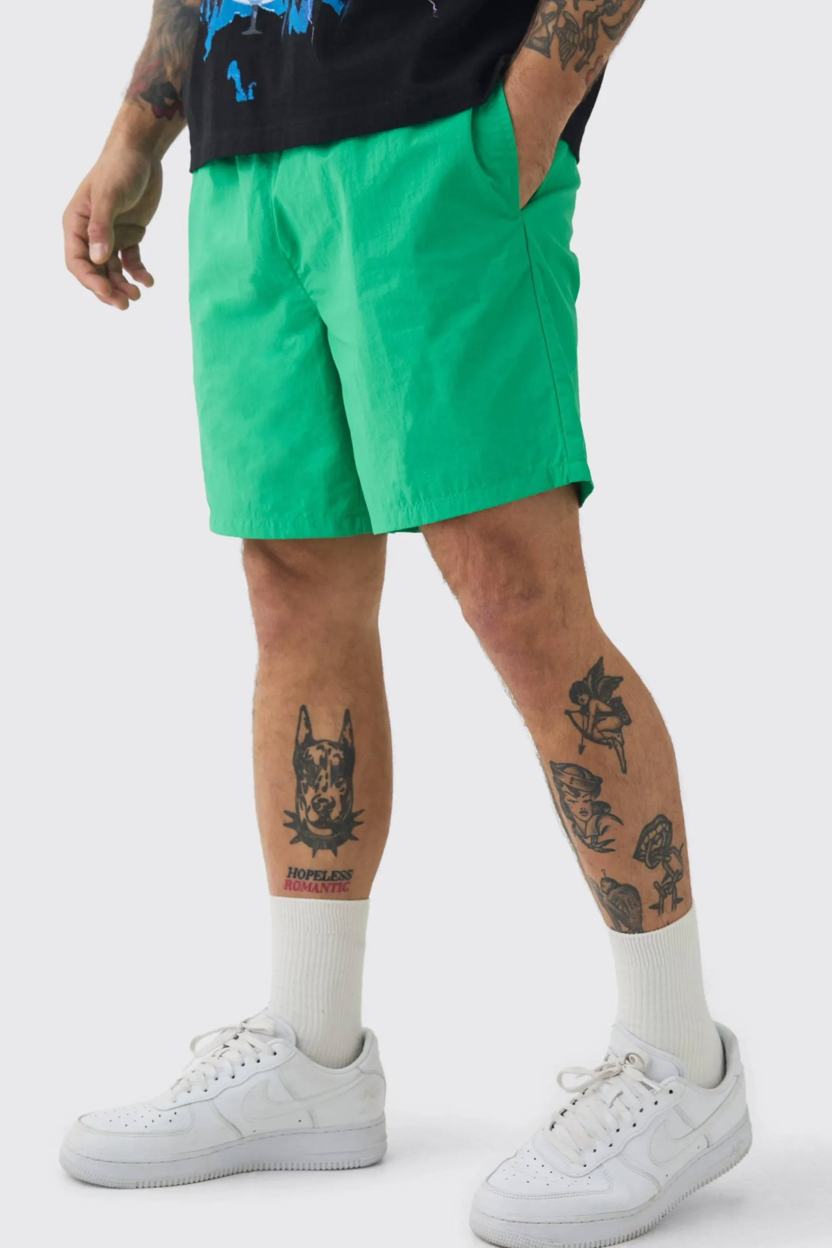 boohooMAN Elasticated Waist Relaxed Contrast Drawcord Shell Short Shorts | UK| Shorts