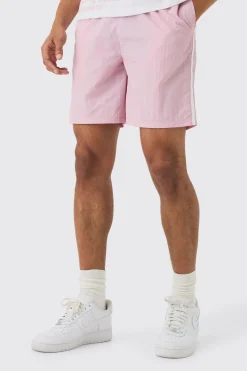 boohooMAN Elasticated Waist Relaxed Side Piping Shell Short Shorts In | UK| Shorts