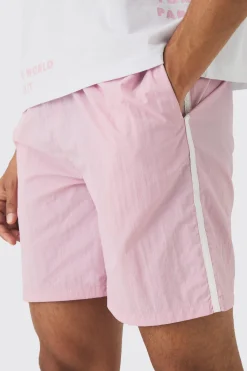 boohooMAN Elasticated Waist Relaxed Side Piping Shell Short Shorts In | UK| Shorts