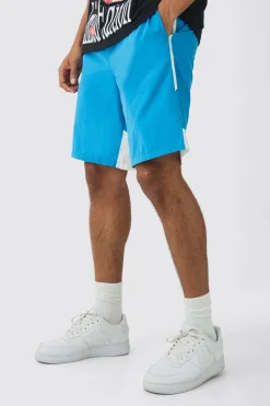 boohooMAN Elasticated Waist Relaxed Side Stripe Shell Long Shorts In | UK| Shorts