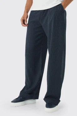 boohooMAN Elasticated Waist Relaxed Pinstripe Turn Up Hem Trousers | UK| Trousers