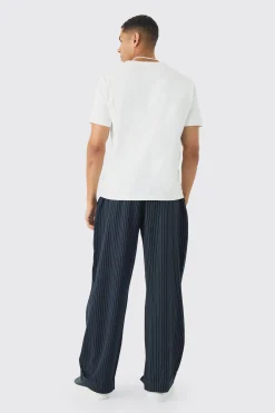 boohooMAN Elasticated Waist Relaxed Pinstripe Turn Up Hem Trousers | UK| Trousers