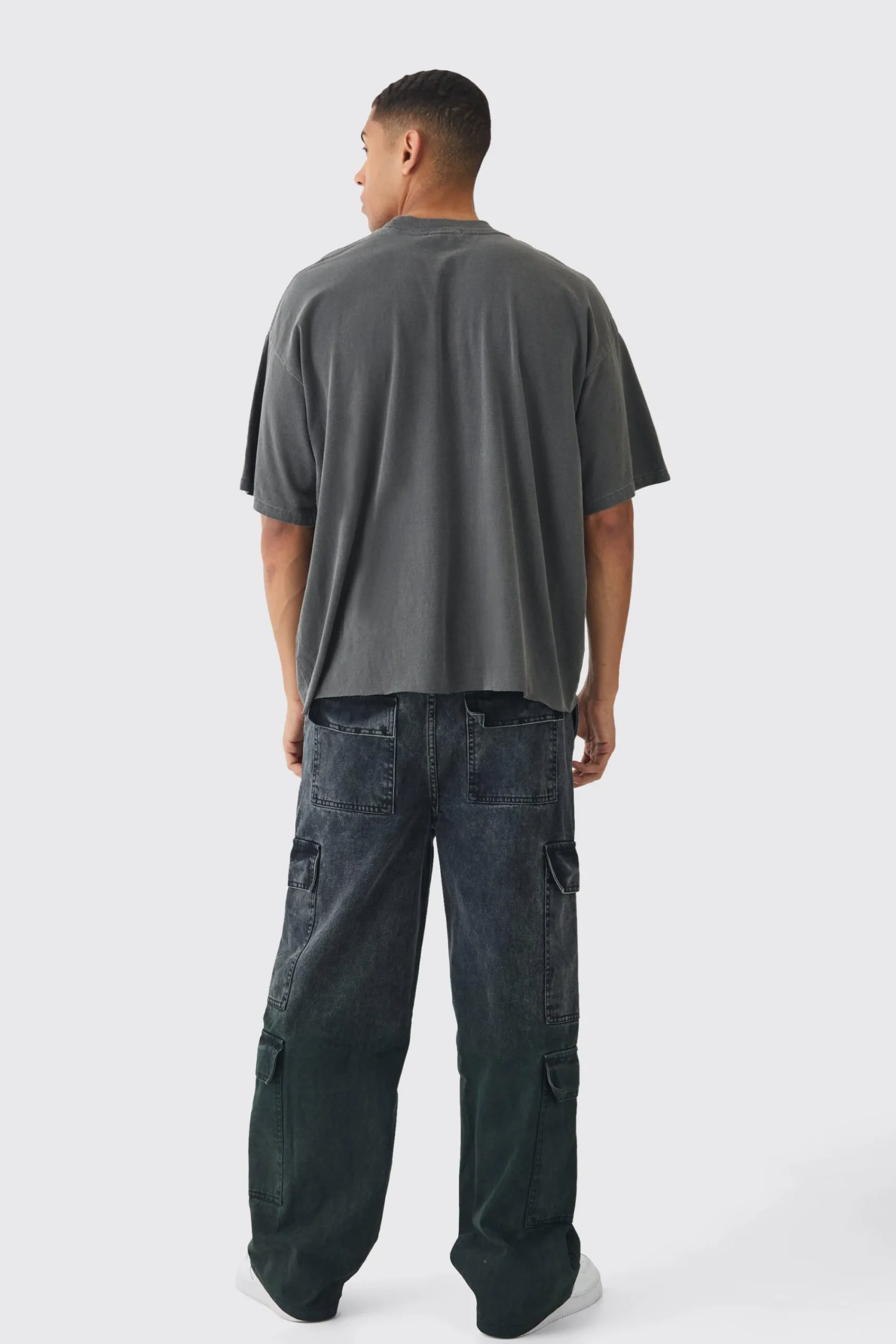 boohooMAN Elasticated Waist Relaxed Rigid Ombre Cargo Denim Jeans | UK| Trousers|Jeans