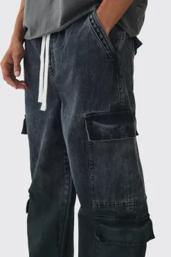 boohooMAN Elasticated Waist Relaxed Rigid Ombre Cargo Denim Jeans | UK| Trousers|Jeans