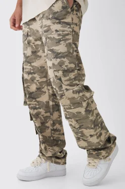 boohooMAN Elasticated Waist Relaxed Stacked Camo Cargo Trousers | UK| Trousers|Cargos