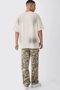 boohooMAN Elasticated Waist Relaxed Stacked Camo Cargo Trousers | UK| Trousers|Cargos