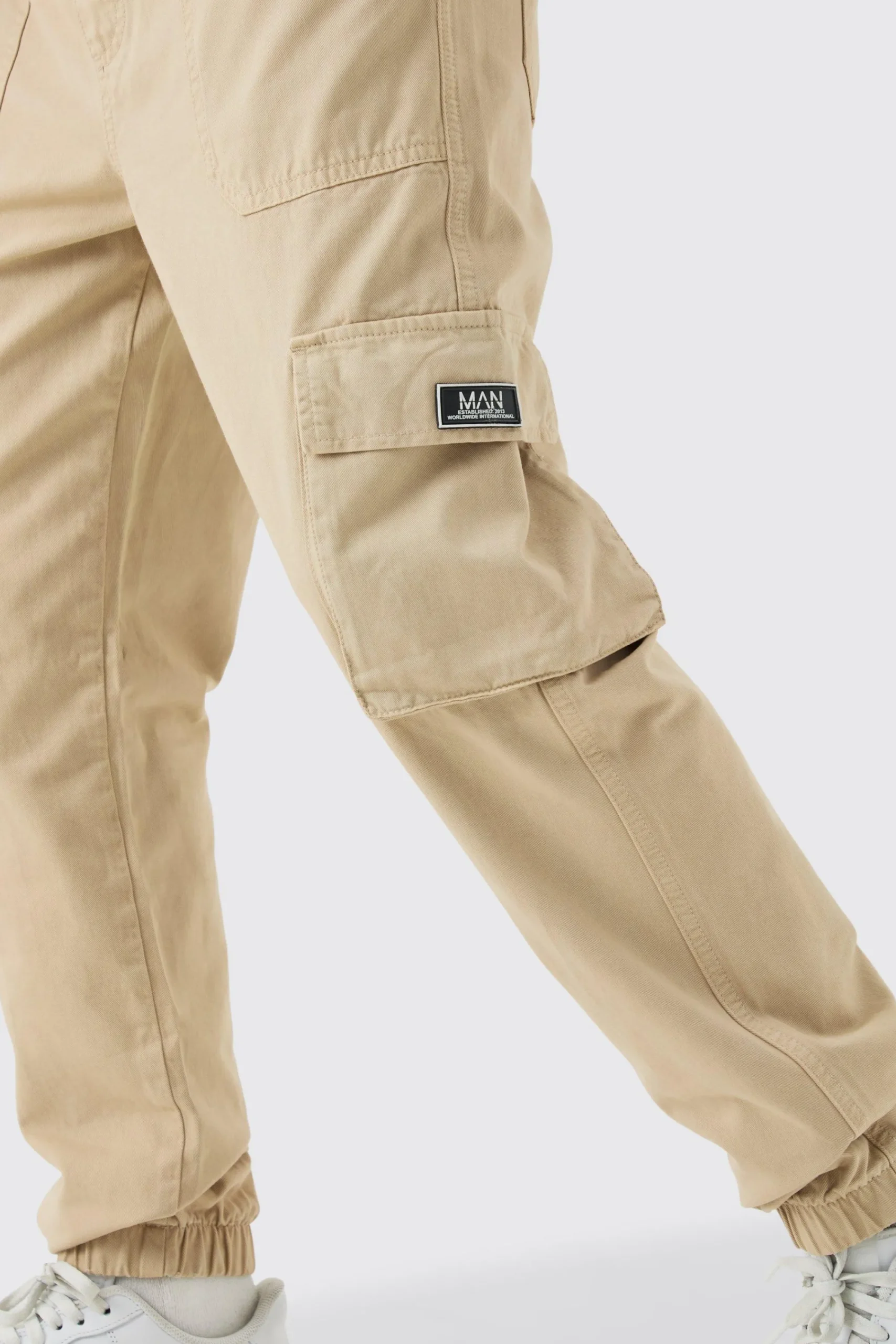 boohooMAN Elasticated Waist Slim Fit Badge Cargo Jogger | UK| Trousers|Cargos