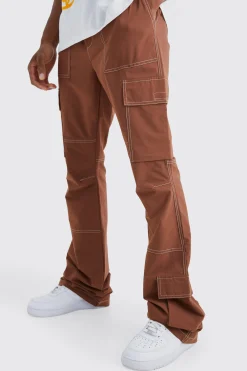 boohooMAN Elasticated Waist Slim Flare Contrast Stitch Cargo Trouser | UK| Trousers|Cargos