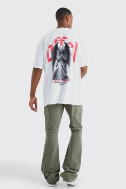 boohooMAN Elasticated Waist Slim Flare Contrast Stitch Cargo Trouser | UK| Trousers