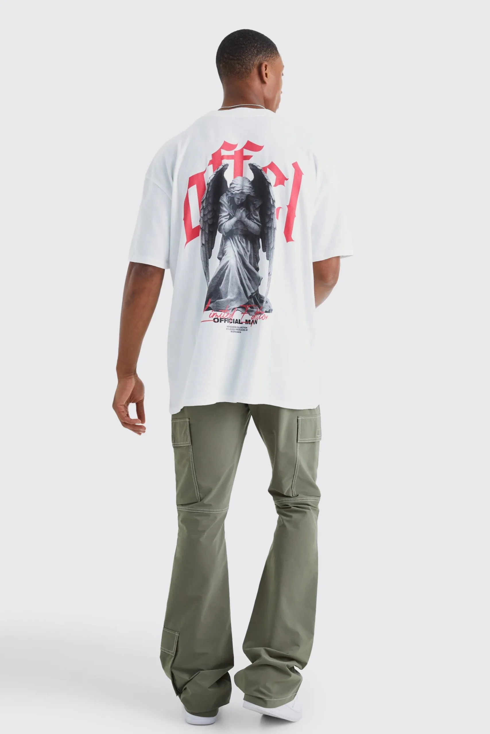 boohooMAN Elasticated Waist Slim Flare Contrast Stitch Cargo Trouser | UK| Trousers