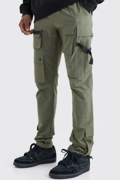 boohooMAN Elasticated Waist Slim Multi Cargo Strap Trouser | UK| Trousers|Cargos
