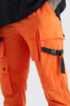 boohooMAN Elasticated Waist Slim Multi Cargo Strap Trouser | UK| Trousers|Cargos