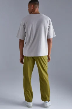 boohooMAN Elasticated Waist Straight Technical Stretch Panel Trouser | UK| Trousers