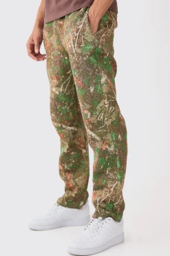 boohooMAN Elasticated Waist Straight Leg Camo Tapestry Trouser | UK| Trousers