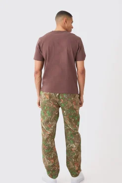 boohooMAN Elasticated Waist Straight Leg Camo Tapestry Trouser | UK| Trousers