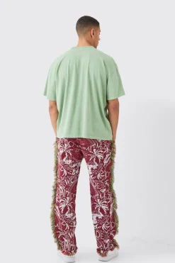 boohooMAN Elasticated Waist Straight Leg Frayed Tapestry Trouser | UK| Trousers