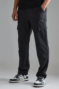 boohooMAN Elasticated Waist Straight Leg Cargo Smart Trousers | UK| Suits & Tailoring|Trousers