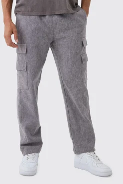 boohooMAN Elasticated Waist Straight Leg Heavy Slub Cargo Trousers | UK| Trousers|Cargos