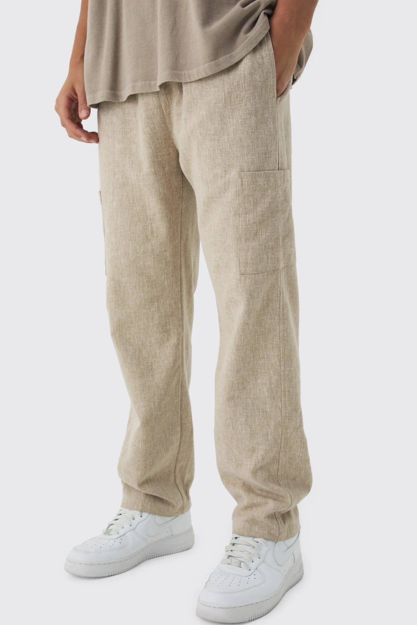 boohooMAN Elasticated Waist Straight Leg Heavy Slub Cargo Trousers | UK| Trousers|Cargos