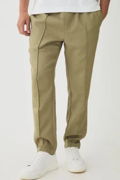 boohooMAN Elasticated Waist Tapered Pintuck Boucle Trousers | UK| Trousers