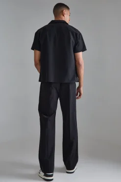 boohooMAN Elasticated Waist Technical Stretch Relaxed Pintuck Trouser | UK| Trousers