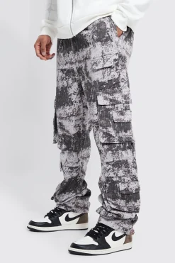 boohooMAN Elasticated Waist Tie Dye Pocket Stacked Cargo Trousers | UK| Trousers