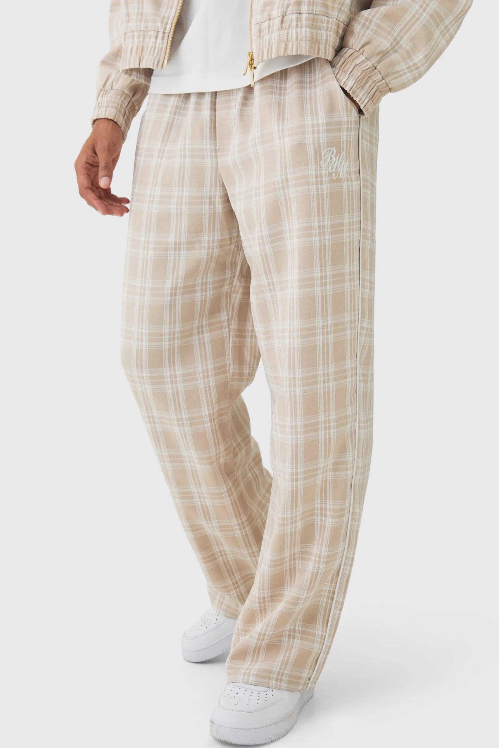 boohooMAN Elasticated Waist Wide Leg Checked Trousers | UK| Trousers|Sets & Co-Ords