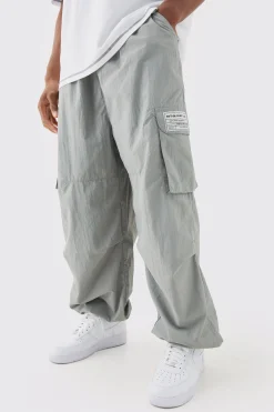 boohooMAN Elasticated Waist Woven Tab Parachute Pants | UK| Cargos|Trousers