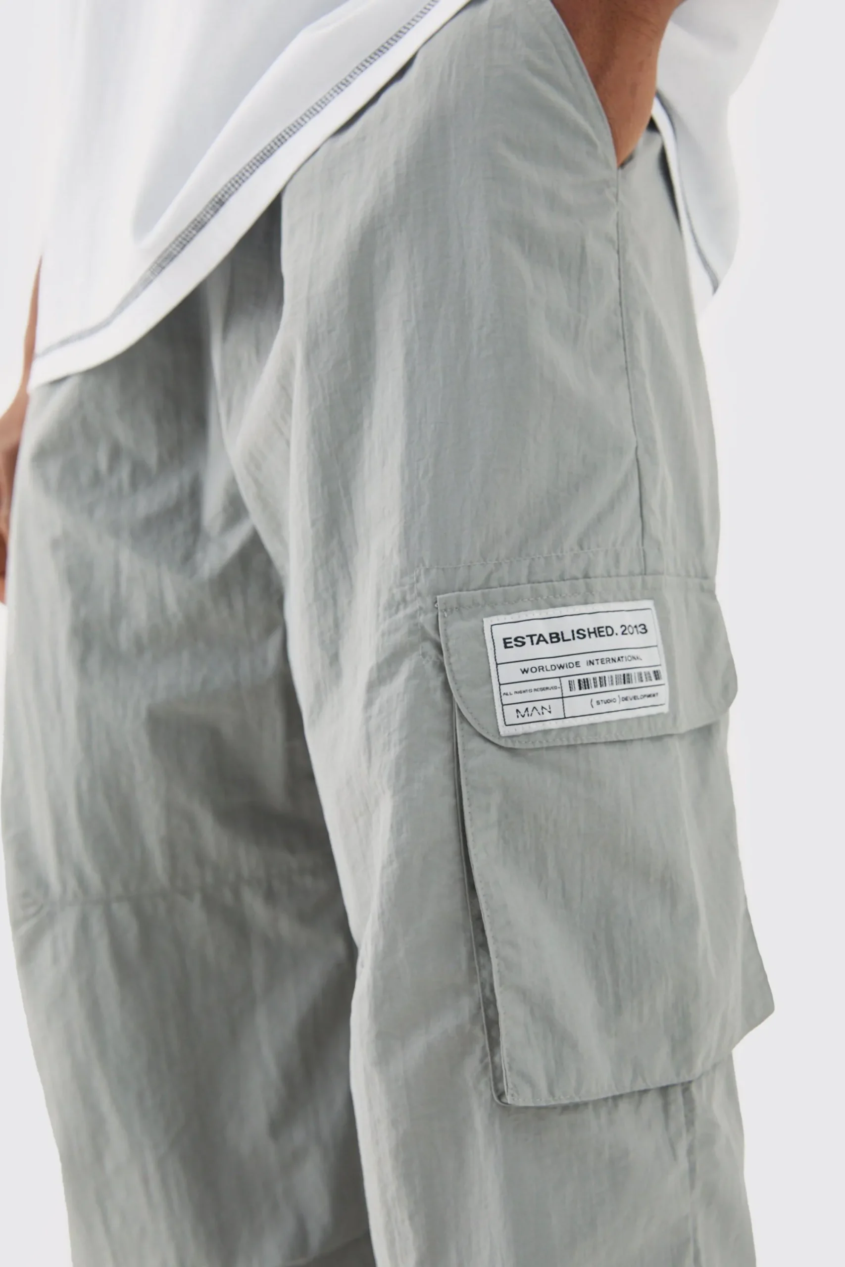 boohooMAN Elasticated Waist Woven Tab Parachute Pants | UK| Cargos|Trousers