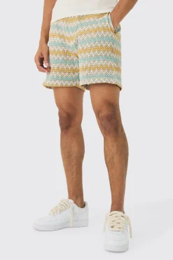 boohooMAN Elasticated Waist Zig Zag Crochet Shorts | UK| Shorts