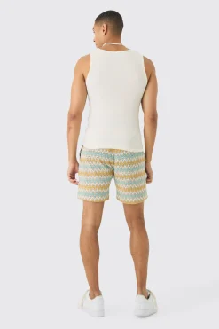 boohooMAN Elasticated Waist Zig Zag Crochet Shorts | UK| Shorts
