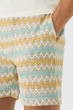 boohooMAN Elasticated Waist Zig Zag Crochet Shorts | UK| Shorts