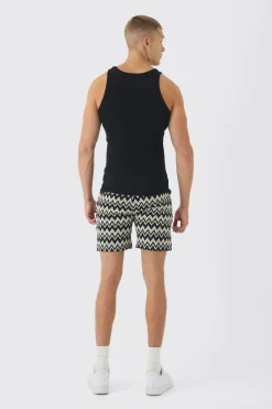 boohooMAN Elasticated Waist Zig Zag Crochet Shorts | UK| Shorts