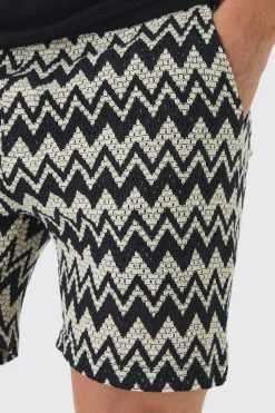 boohooMAN Elasticated Waist Zig Zag Crochet Shorts | UK| Shorts